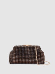 Reiss Chocolate Adaline Embellished Clutch Bag - Image 1 of 4