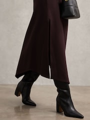 Reiss Black Gabrielle Leather Knee-High Block-Heel Boots - Image 2 of 6