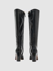 Reiss Black Gabrielle Leather Knee-High Block-Heel Boots - Image 3 of 6