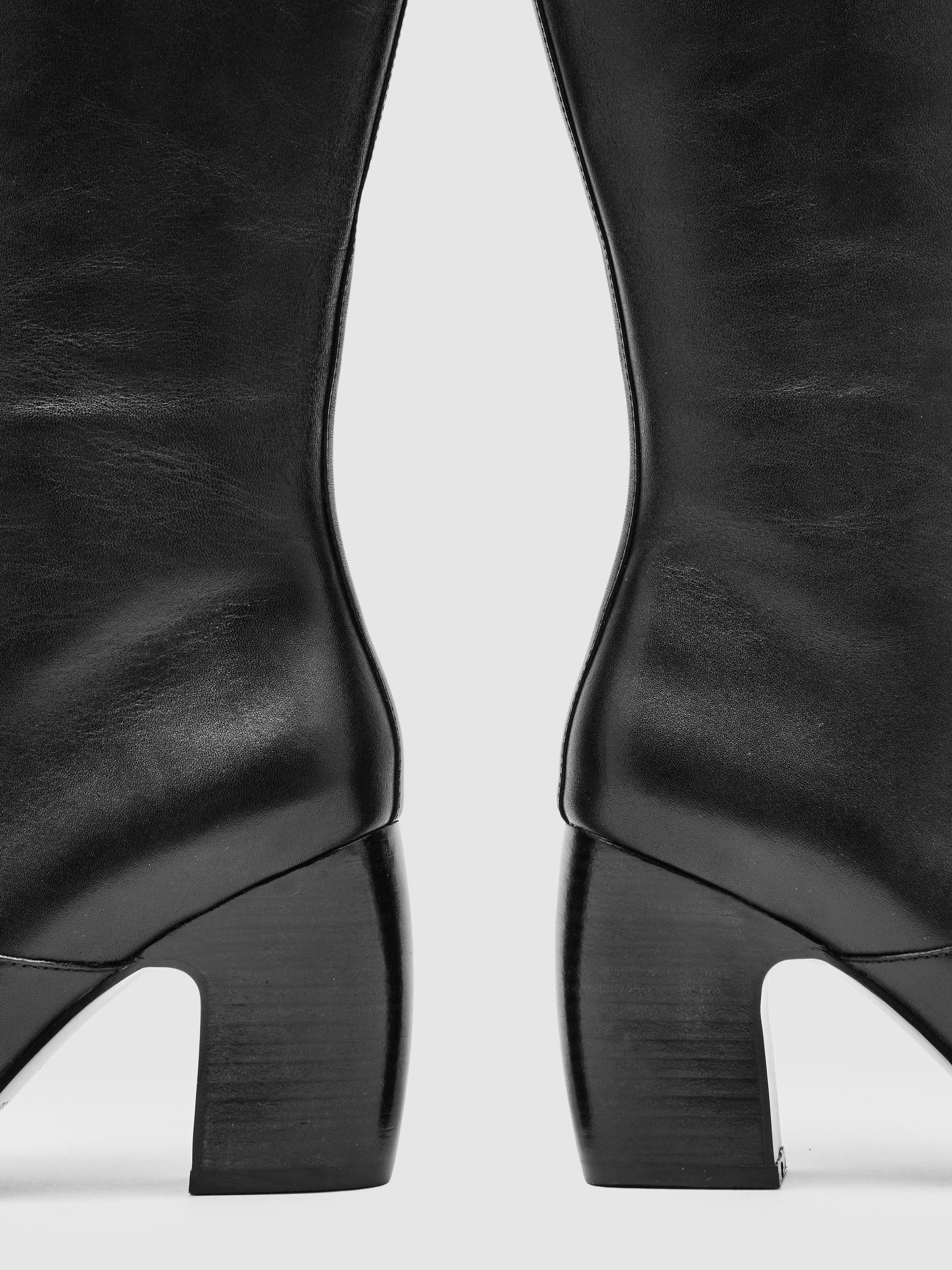 Buy Reiss Black Gabrielle Leather Knee-High Block-Heel Boots from