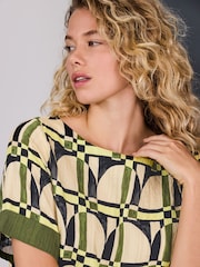Green/Yellow Geometric Border Print Short Sleeve Boxy Top - Image 4 of 7