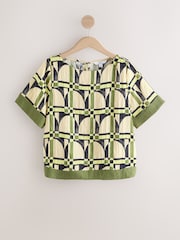Green/Yellow Geometric Border Print Short Sleeve Boxy Top - Image 5 of 7