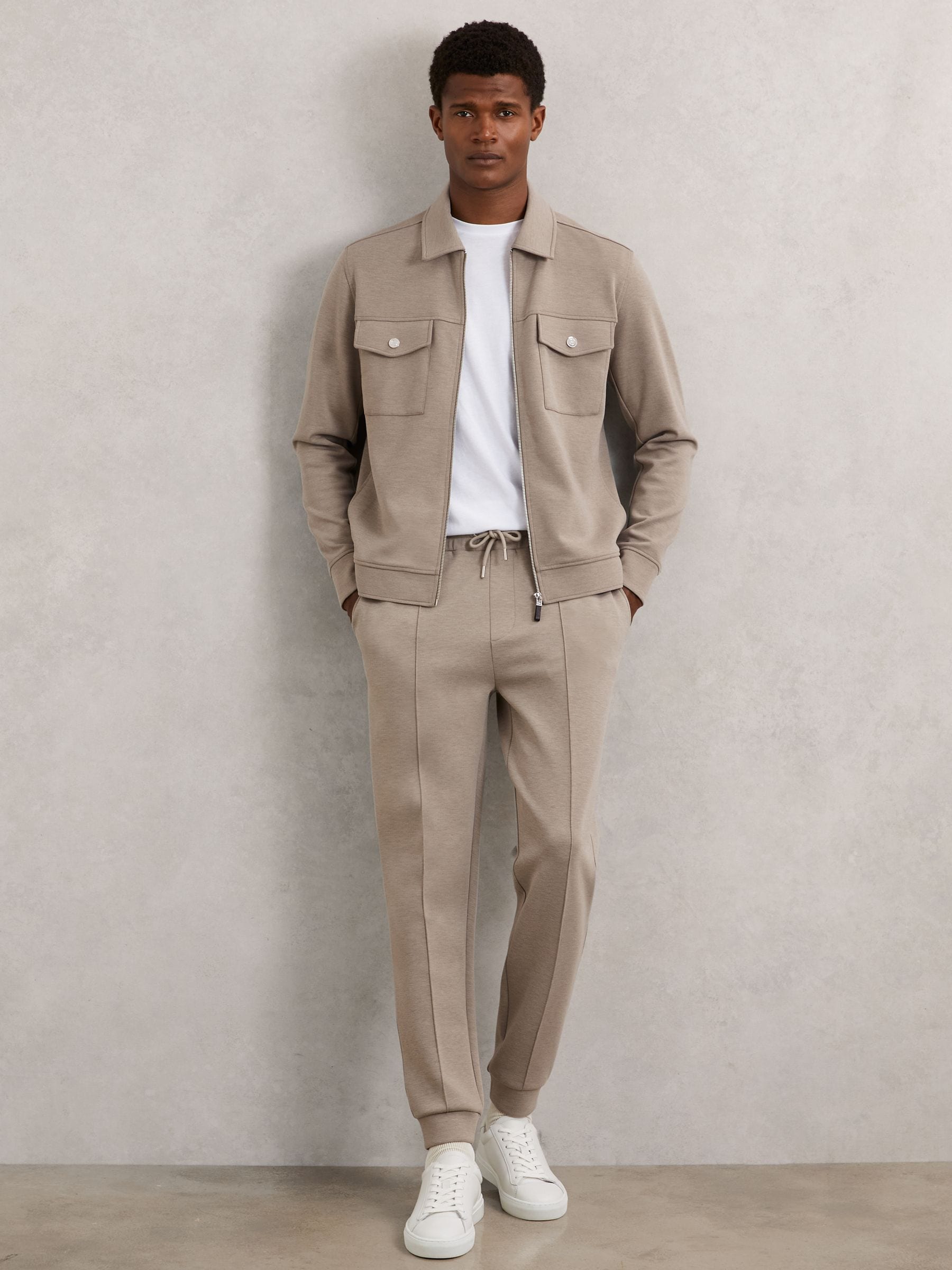Buy Reiss Taupe Brown Medina Premium Interlock Zip-Through