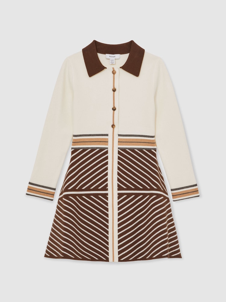 Reiss Chocolate Zana Stripe-Detail Collared Knit Dress - Image 2 of 4 Reiss Chocolate Zana Stripe-Detail Collared Knit Dress - Image 2 of 4