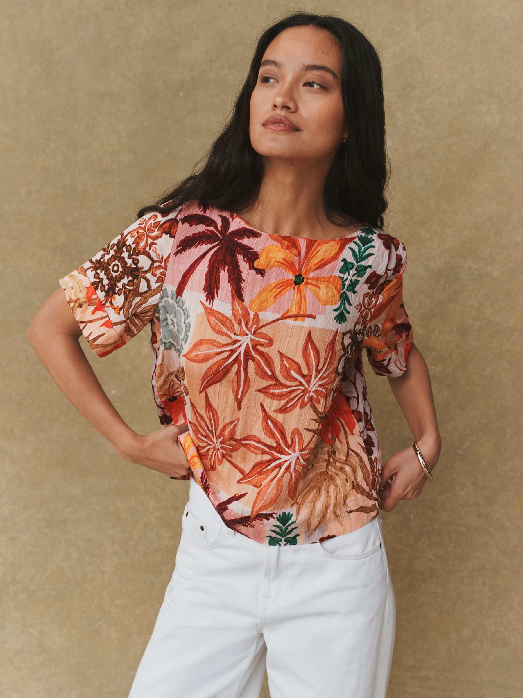 Buy Orange Palm Print Short Sleeve Boxy Top from Next USA