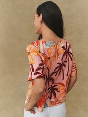 Orange Palm Print Short Sleeve Boxy Top - Image 4 of 9