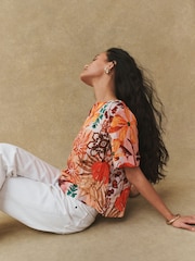 Orange Palm Print Short Sleeve Boxy Top - Image 5 of 9