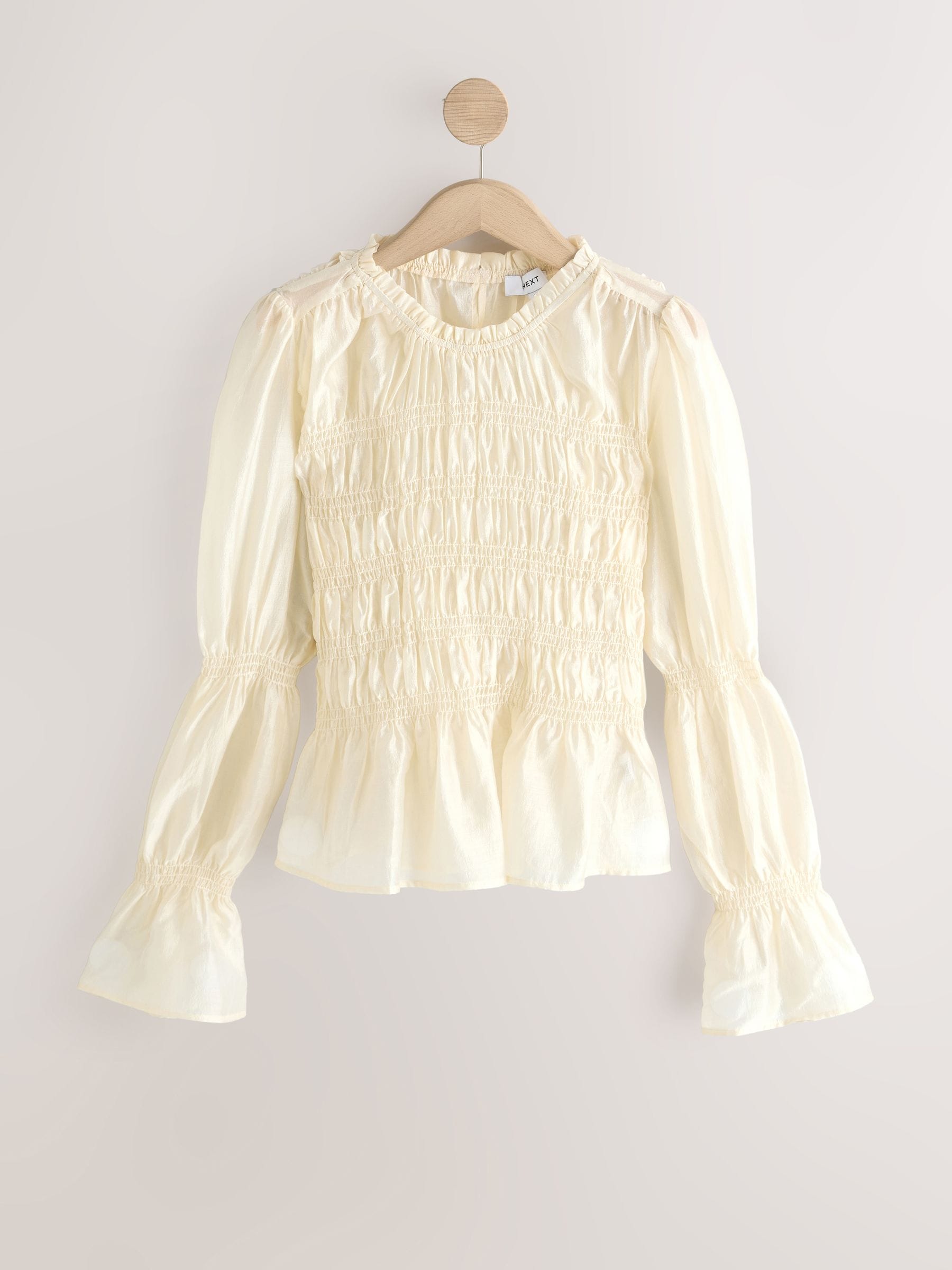 Buy Ecru Sheer Smocked Long Sleeve Top from Next USA