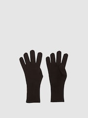 Reiss Chocolate Florise Wool-Blend Tipped Gloves With Cashmere - Image 1 of 3
