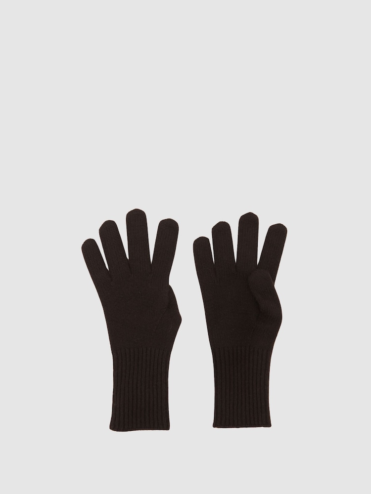 Reiss Chocolate Florise Wool-Blend Tipped Gloves With Cashmere - Image 1 of 3 Reiss Chocolate Florise Wool-Blend Tipped Gloves With Cashmere - Image 1 of 3