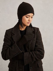 Reiss Chocolate Florise Wool-Blend Tipped Gloves With Cashmere - Image 2 of 3