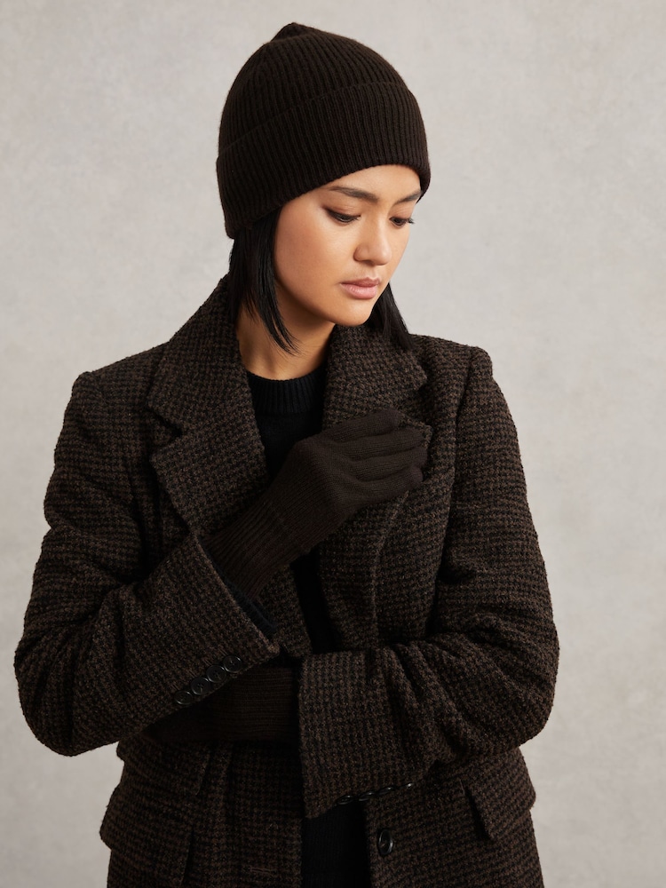 Reiss Chocolate Florise Wool-Blend Tipped Gloves With Cashmere - Image 2 of 3 Reiss Chocolate Florise Wool-Blend Tipped Gloves With Cashmere - Image 2 of 3