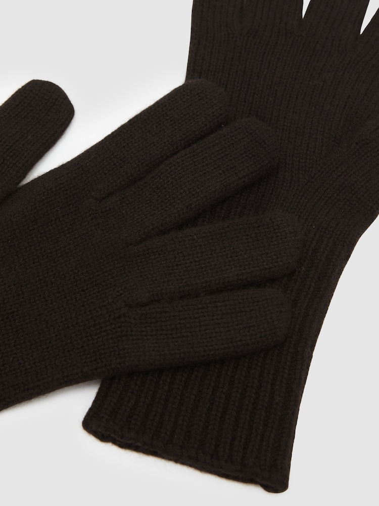 Reiss Chocolate Florise Wool-Blend Tipped Gloves With Cashmere - Image 3 of 3 Reiss Chocolate Florise Wool-Blend Tipped Gloves With Cashmere - Image 3 of 3