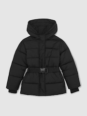 Reiss Black Ava Short Belted Puffer Coat - Image 2 of 4
