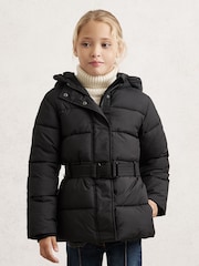 Reiss Black Ava Short Belted Puffer Coat - Image 3 of 4