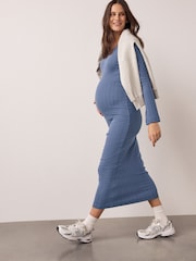 Light Blue Maternity Tie Back Ribbed Dress - Image 1 of 9