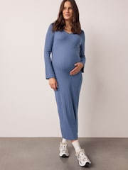 Light Blue Maternity Tie Back Ribbed Dress - Image 2 of 9