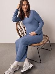 Light Blue Maternity Tie Back Ribbed Dress - Image 3 of 9