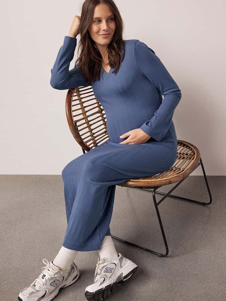 Buy Light Blue Tie Back Ribbed V-Neck Maternity Dress from Next Indonesia Buy Light Blue Tie Back Ribbed V-Neck Maternity Dress from Next Indonesia
