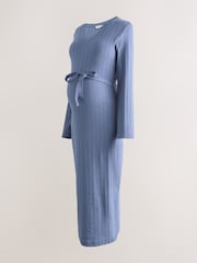 Light Blue Maternity Tie Back Ribbed Dress - Image 6 of 9