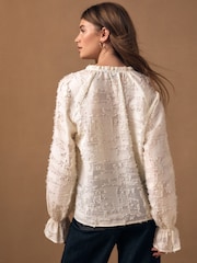 Ecru Tufty Jacquard Long Sleeve Blouse - Image 3 of 8