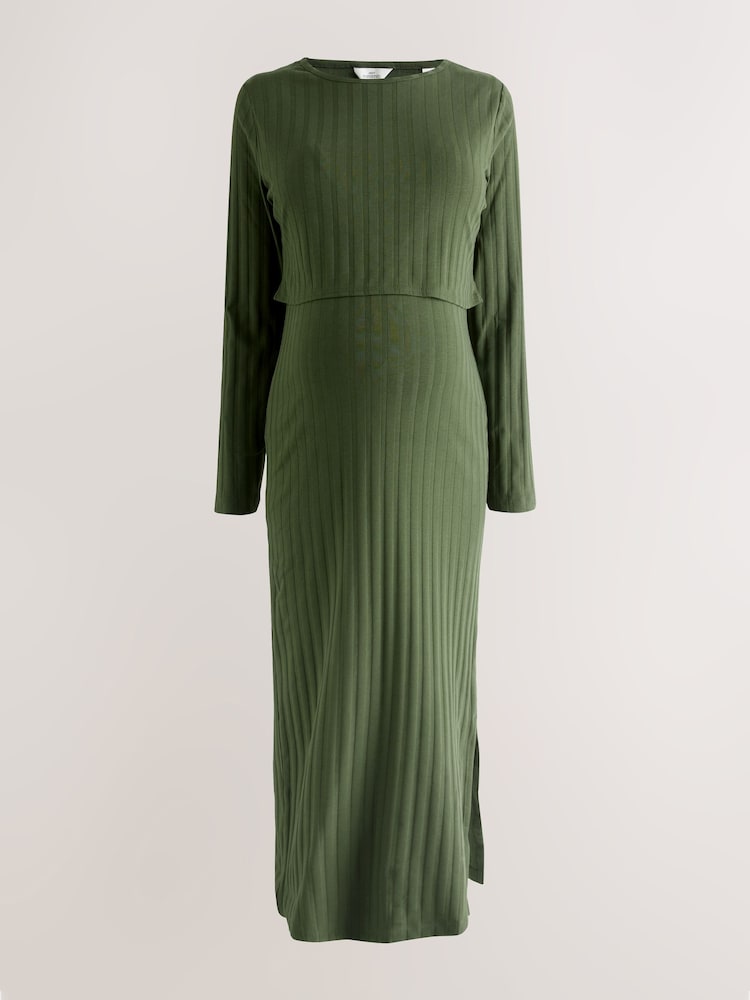 olive green maternity maxi dress Lime Green and White Wavy Lines Print Dress – April Blooms main image 0