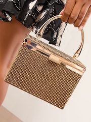 Lipsy Bronze Diamante Top Handle Box Bag - Image 3 of 7