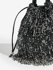 Lipsy Black Beaded Fringe Satin Shoulder Bag - Image 3 of 6