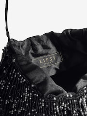 Lipsy Black Beaded Fringe Satin Shoulder Bag - Image 4 of 6