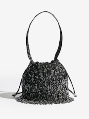 Lipsy Black Beaded Fringe Satin Shoulder Bag - Image 5 of 6
