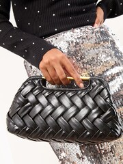 Black Weave Grab Handle Clutch Bag - Image 1 of 7