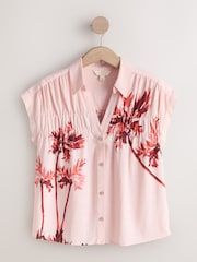 Pink Palm Print Short Sleeve Shirt with Linen - Image 6 of 8
