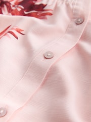Pink Palm Print Short Sleeve Shirt with Linen - Image 8 of 8