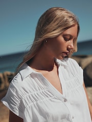 White Short Sleeve Shirt with Linen - Image 5 of 8