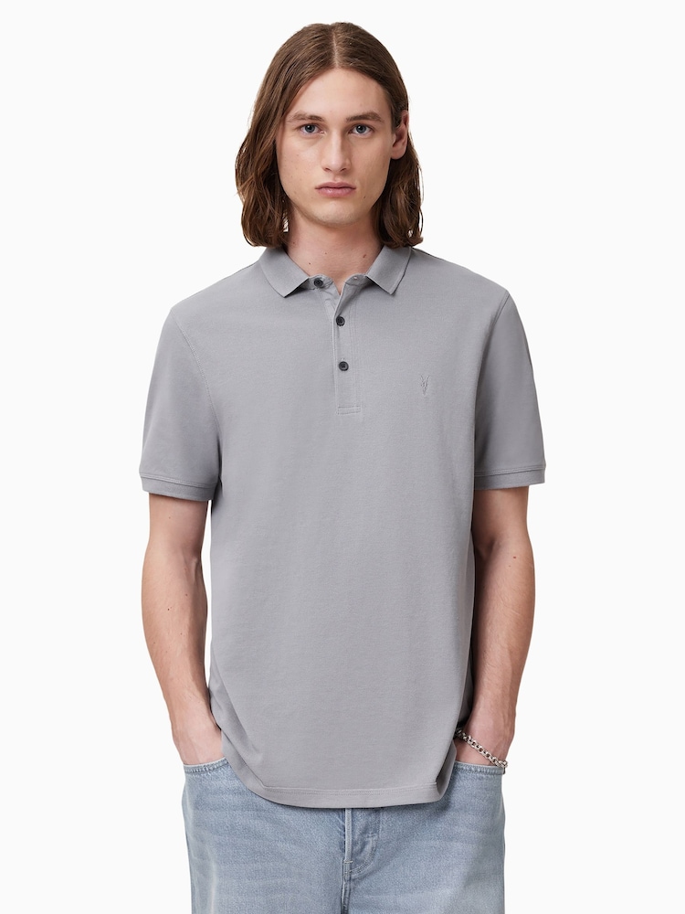 AllSaints Grey Reform Short Sleeve Polo Shirts 2 Pack - Image 1 of 7