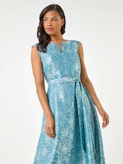 Roman Blue Jacquard Bow Front Fit and Flare Dress - Image 3 of 5