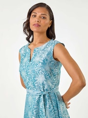 Roman Blue Jacquard Bow Front Fit and Flare Dress - Image 4 of 5
