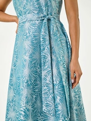 Roman Blue Jacquard Bow Front Fit and Flare Dress - Image 5 of 5