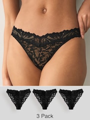 Black Tanga Ultimate Comfort Lace Knickers 3 Pack - Image 1 of 8