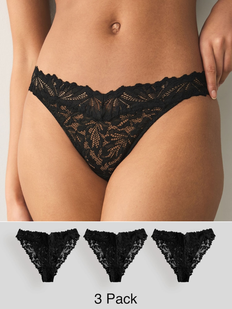 Black Tanga Ultimate Comfort Lace Knickers 3 Pack - Image 1 of 8