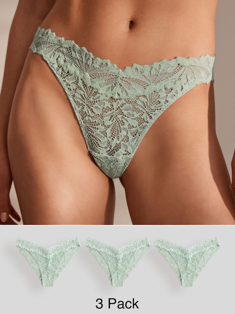 Mint Green Tanga Ultimate Comfort Lace Knickers 3 Pack - Image 1 of 16