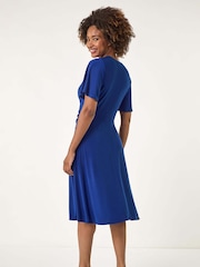 Roman Blue Wrap Over Stretch Midi Dress - Image 3 of 5