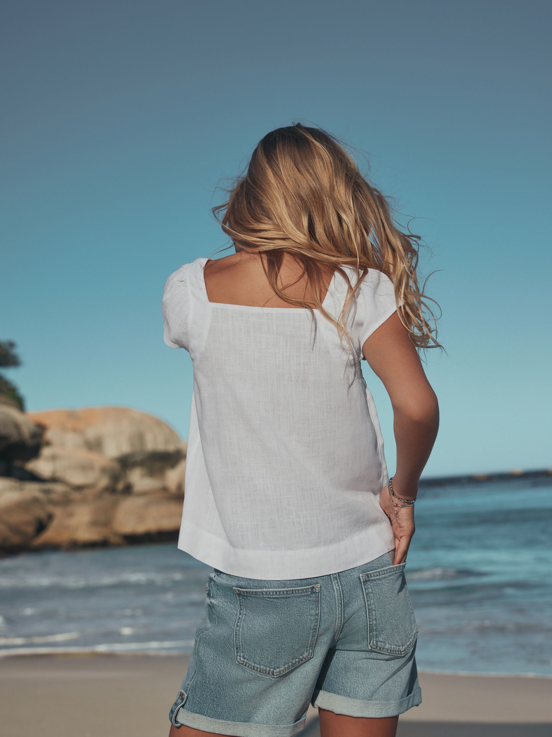 Buy White Flutter Sleeve Button Front Top With Linen from Next USA