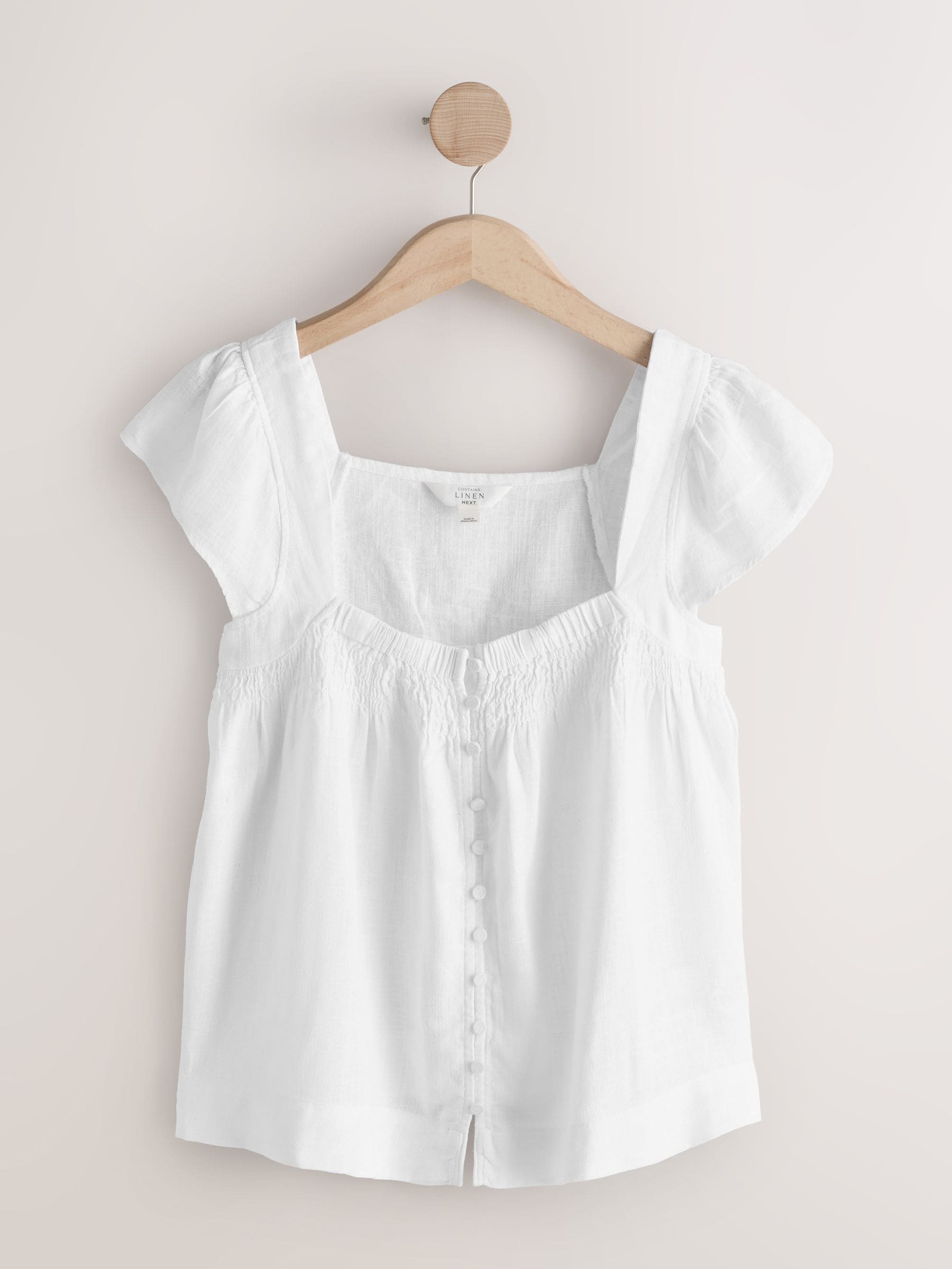 トップス kus Cumpără Alb - Flutter Sleeve Button Front Top With Linen from Next