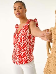 Roman Red Printed Frill Sleeve Button Blouse - Image 1 of 5