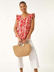 Roman Red Printed Frill Sleeve Button Blouse - Image 2 of 5