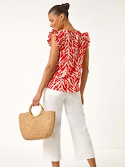 Roman Red Printed Frill Sleeve Button Blouse - Image 3 of 5