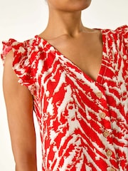 Roman Red Printed Frill Sleeve Button Blouse - Image 5 of 5