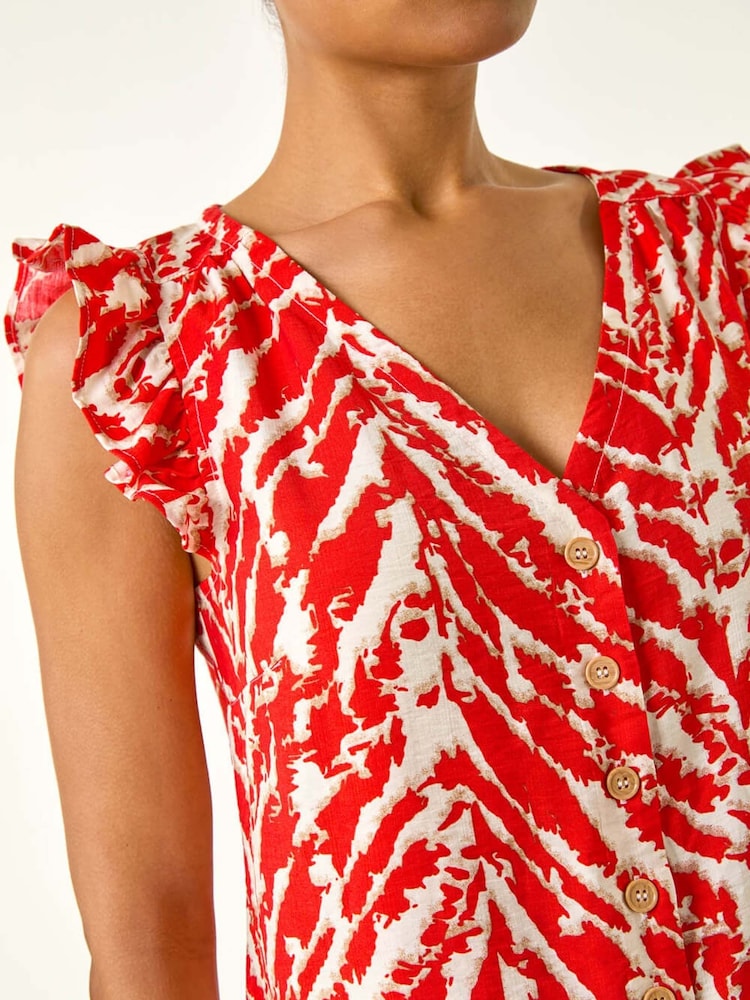 Roman Red Printed Frill Sleeve Button Blouse - Image 5 of 5