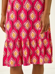 Roman Pink Geometric Print Strappy Frill Dress - Image 5 of 5